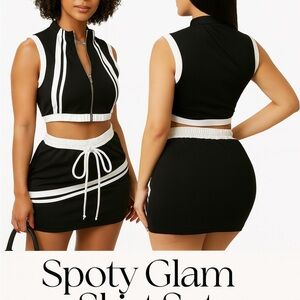 Sporty Glam Skirt Set 2 Piece – Crop Top & Mini Skirt